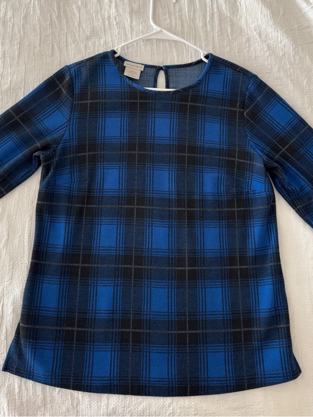 Van Heusen Girls Blue and Black Plaid Long Sleeve Top